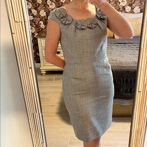 ANTONIO MELANI Gray Floral Neckline Midi Dress